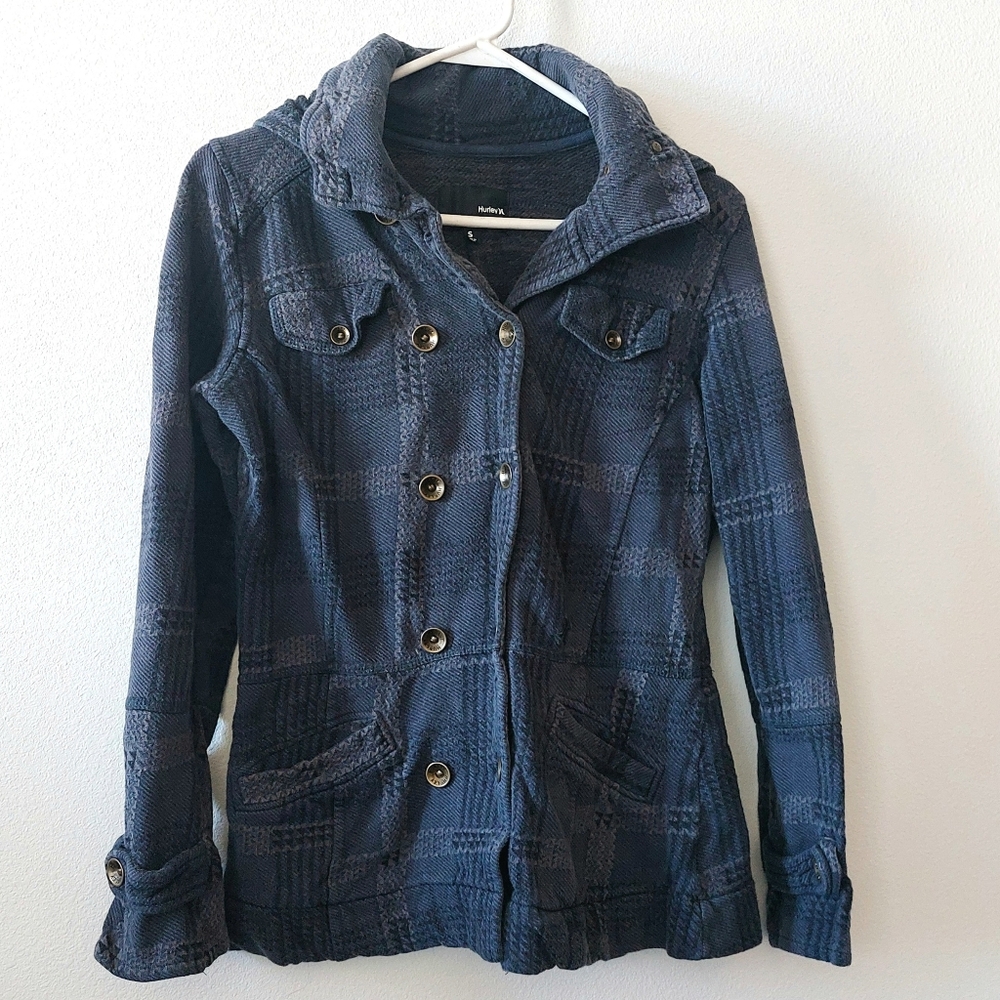 *HP* Hurley Navy Blue Button Front Hooded Jacket